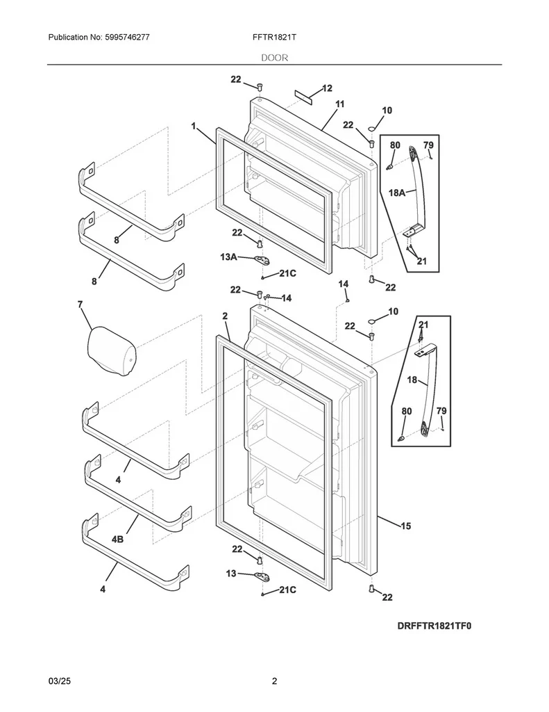 Frigidaire Refrigerator Door Handle - 5303918824, Replaces: 241977203