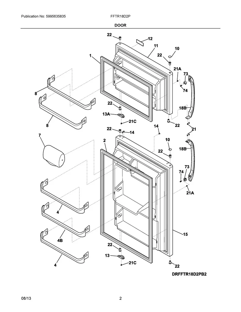 Frigidaire Refrigerator Fresh Food Door Gasket - 241872513, Replaces: 240370906