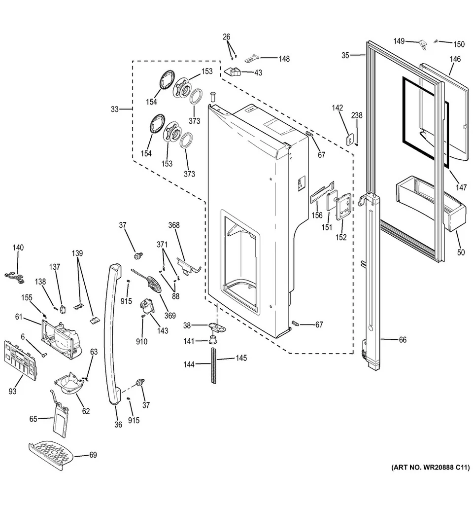 GE Refrigerator Refrigerator French Door Gasket With Flap, Grey - WR01L02134
