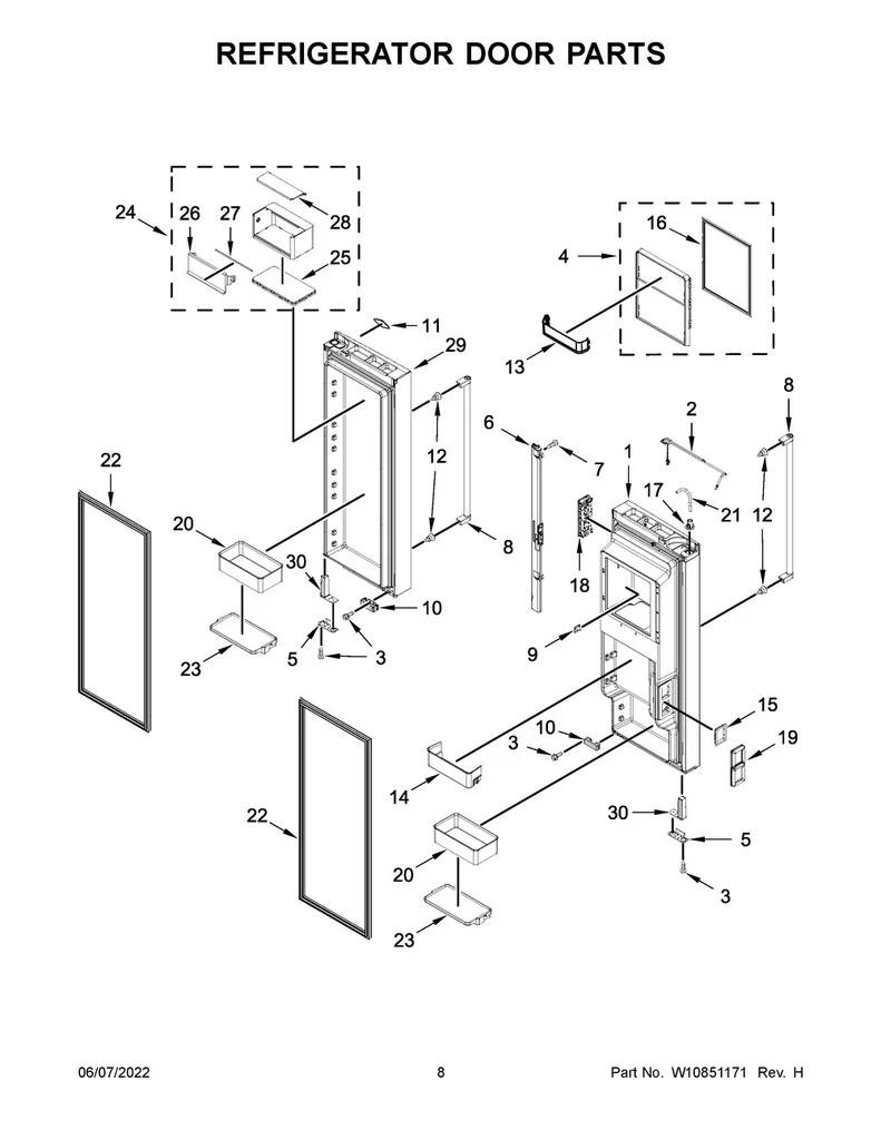 Whirlpool Refrigerator French Door Handle (Stainless) - W11483532, Replaces: W10704121